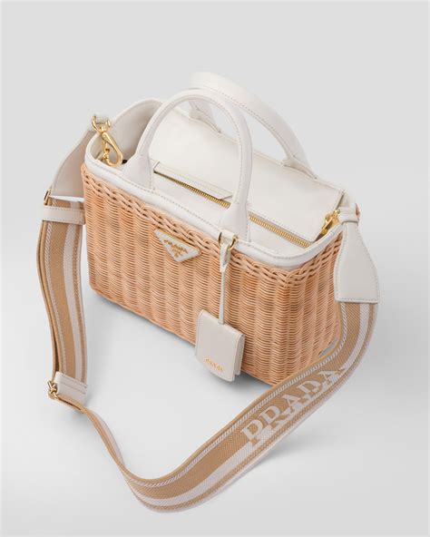 prada wicker and canvas handbag|Prada wicker tote bag.